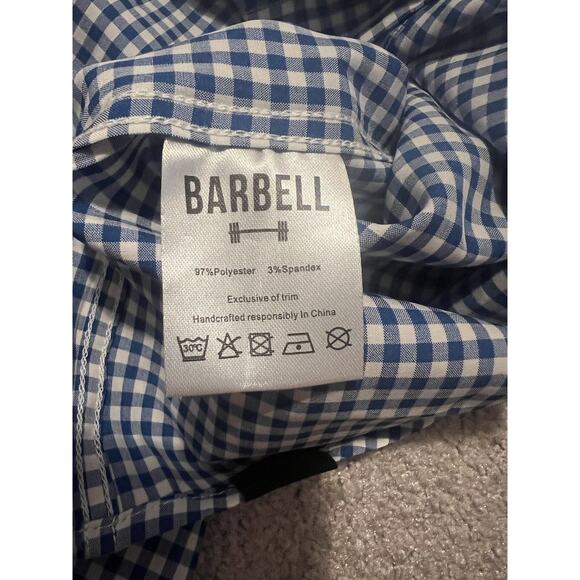 Barbell Shirt Mens M Medium Button-Up Blue Check Collared Short Sleeves Casual - Picture 3 of 4